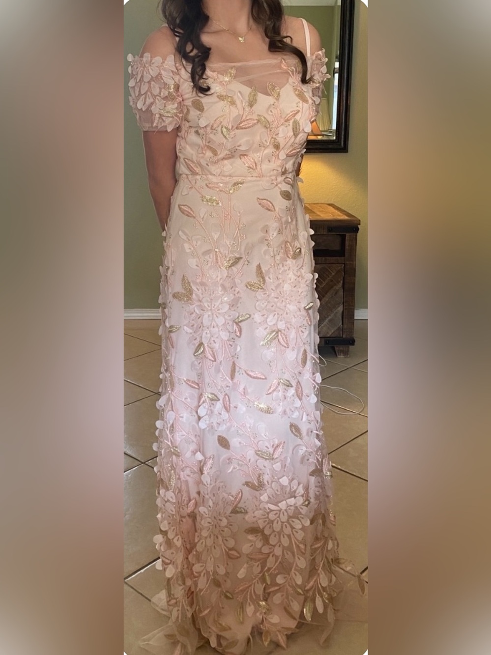 Elegant Blush Pink Embroidered Evening Gown
